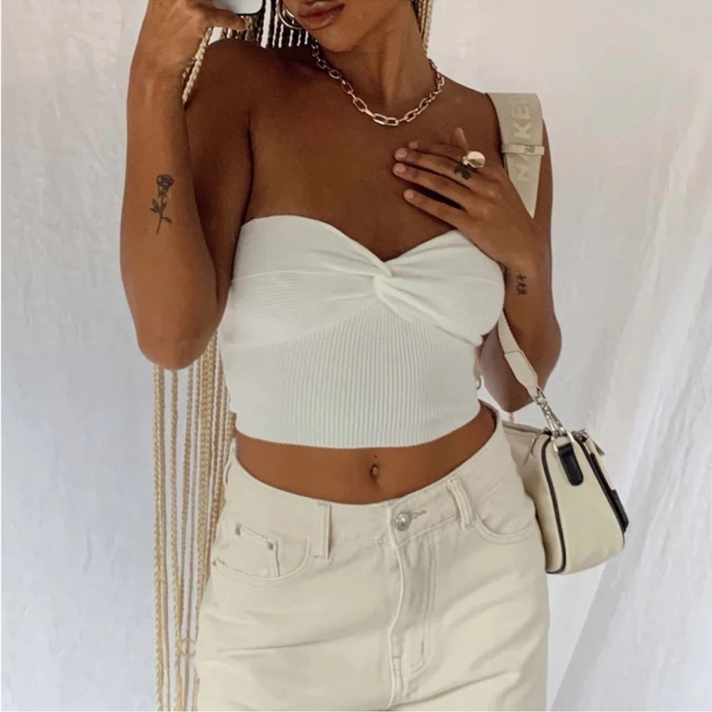 Princess Polly White Strapless Twist Crop Top